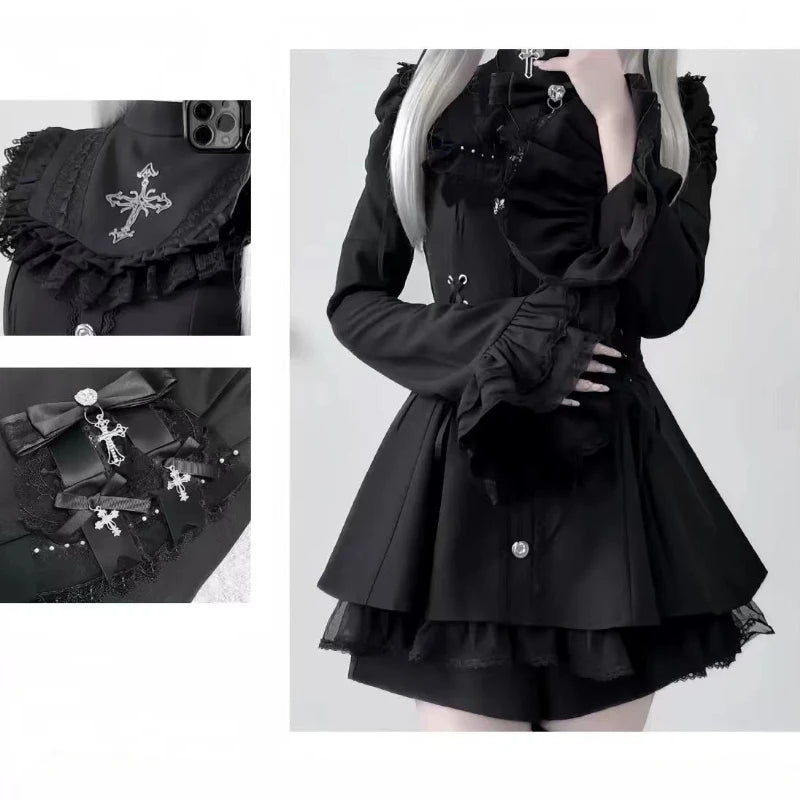 Gothic Lolita Bow Dress & Shorts Set