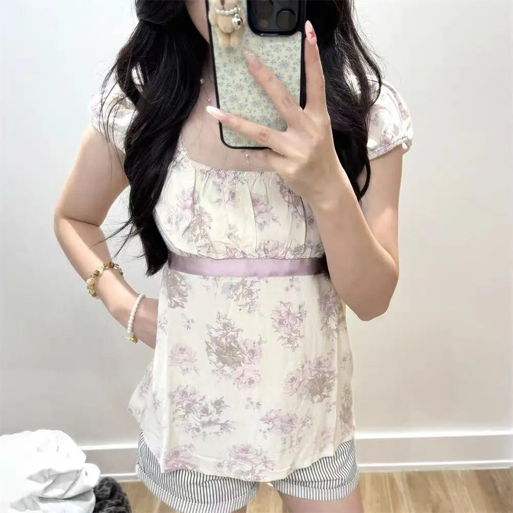 Floral Backless Cinched Blouse