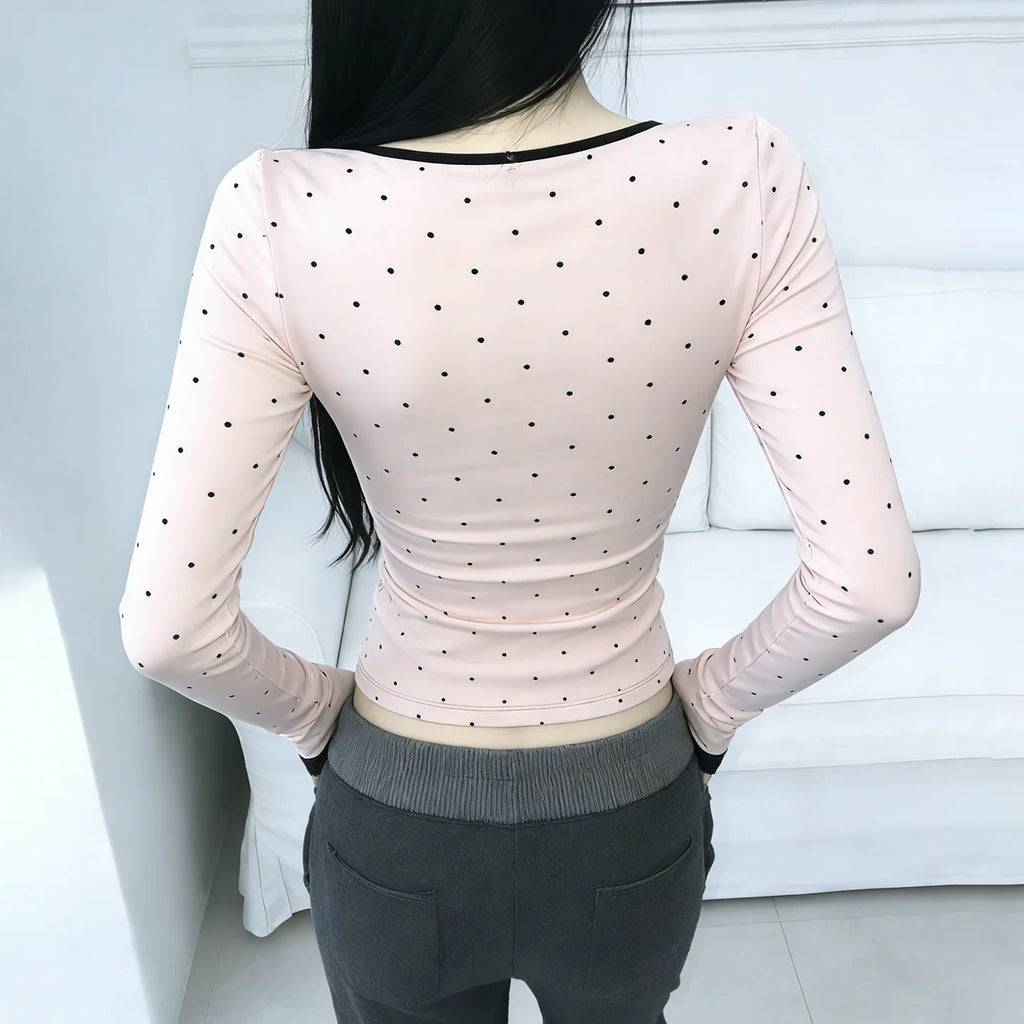 Sweet Polka Dot Lace V-Neck Top