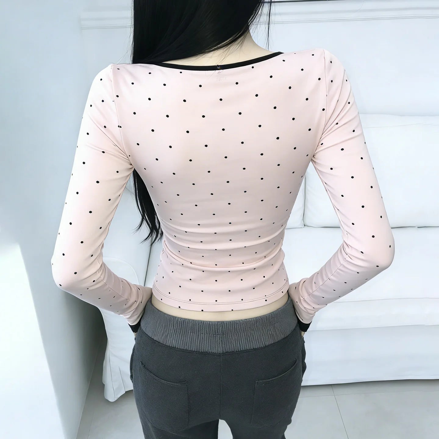 Sweet Polka Dot Lace V-Neck Top