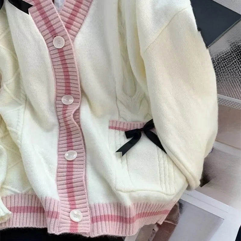 Sweet Bow V-Neck Knit Cardigan