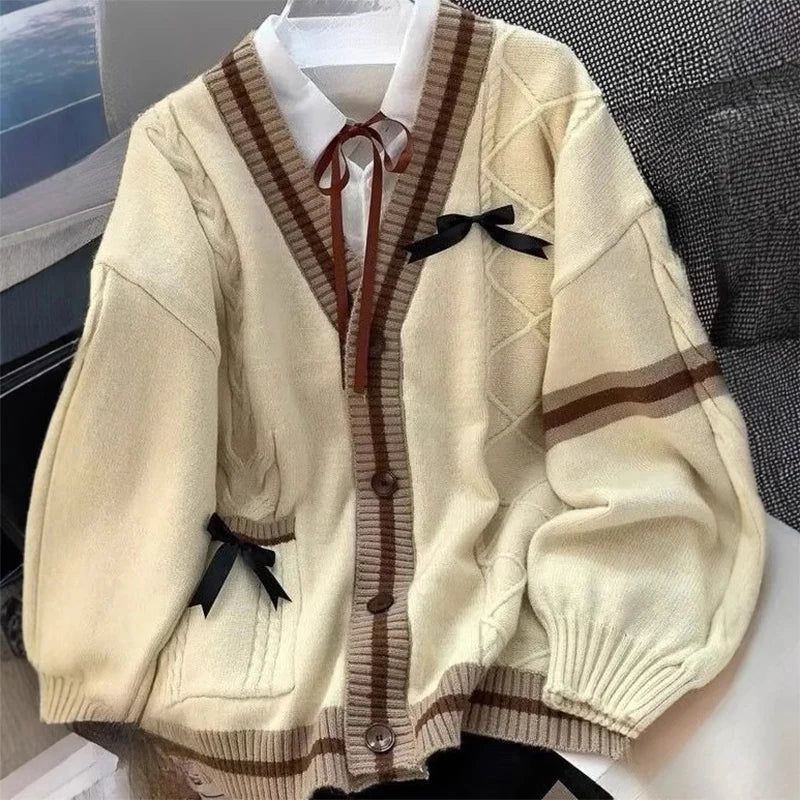 Sweet Bow V-Neck Knit Cardigan