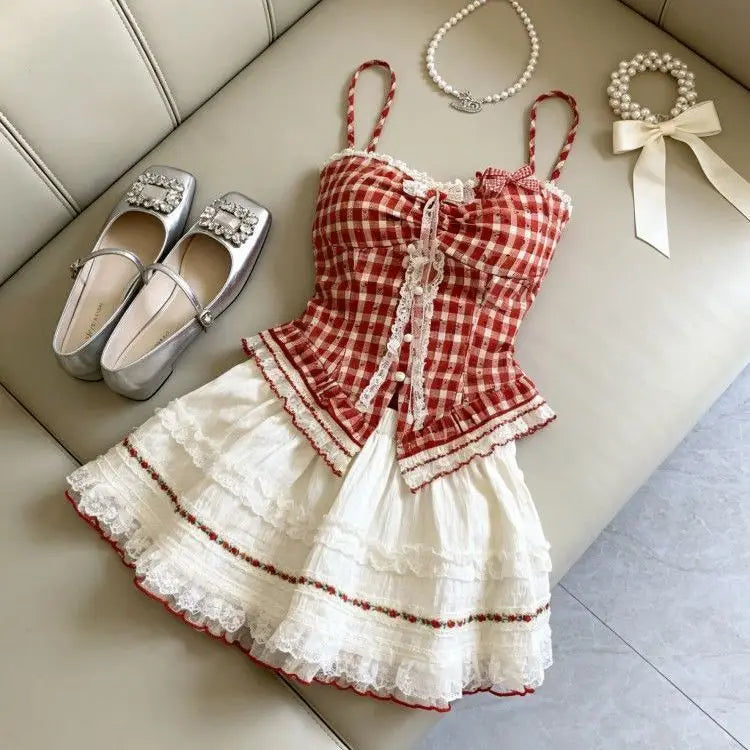 Gingham Corset & Ruffle Skirt Set