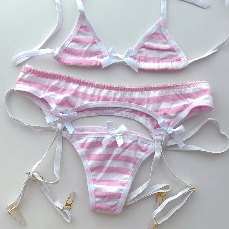 Striped Halter Micro Bikini Set