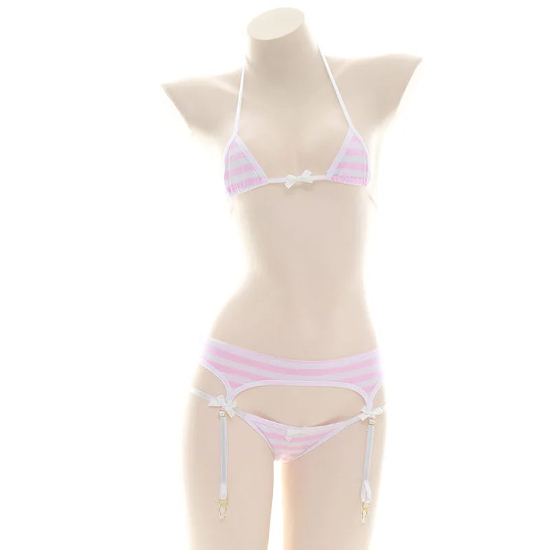 Striped Halter Micro Bikini Set