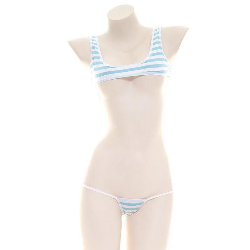 Striped Halter Micro Bikini Set