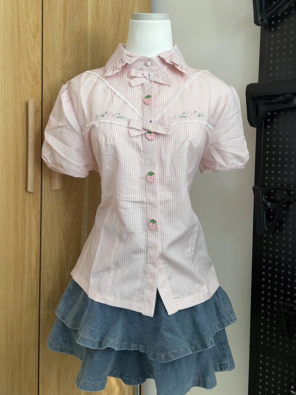 Berry Gingham Puff Blouse