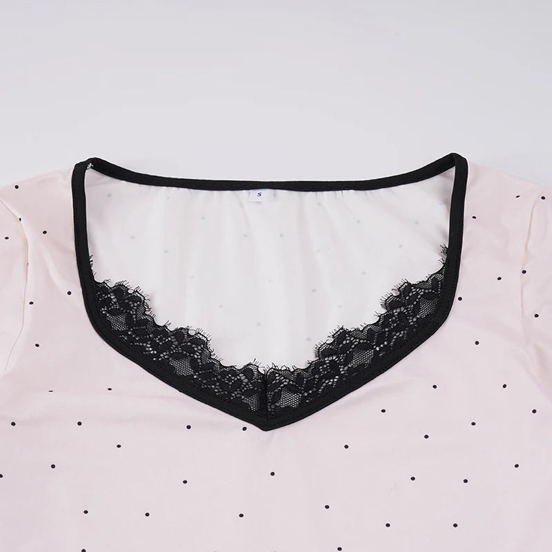 Sweet Polka Dot Lace V-Neck Top