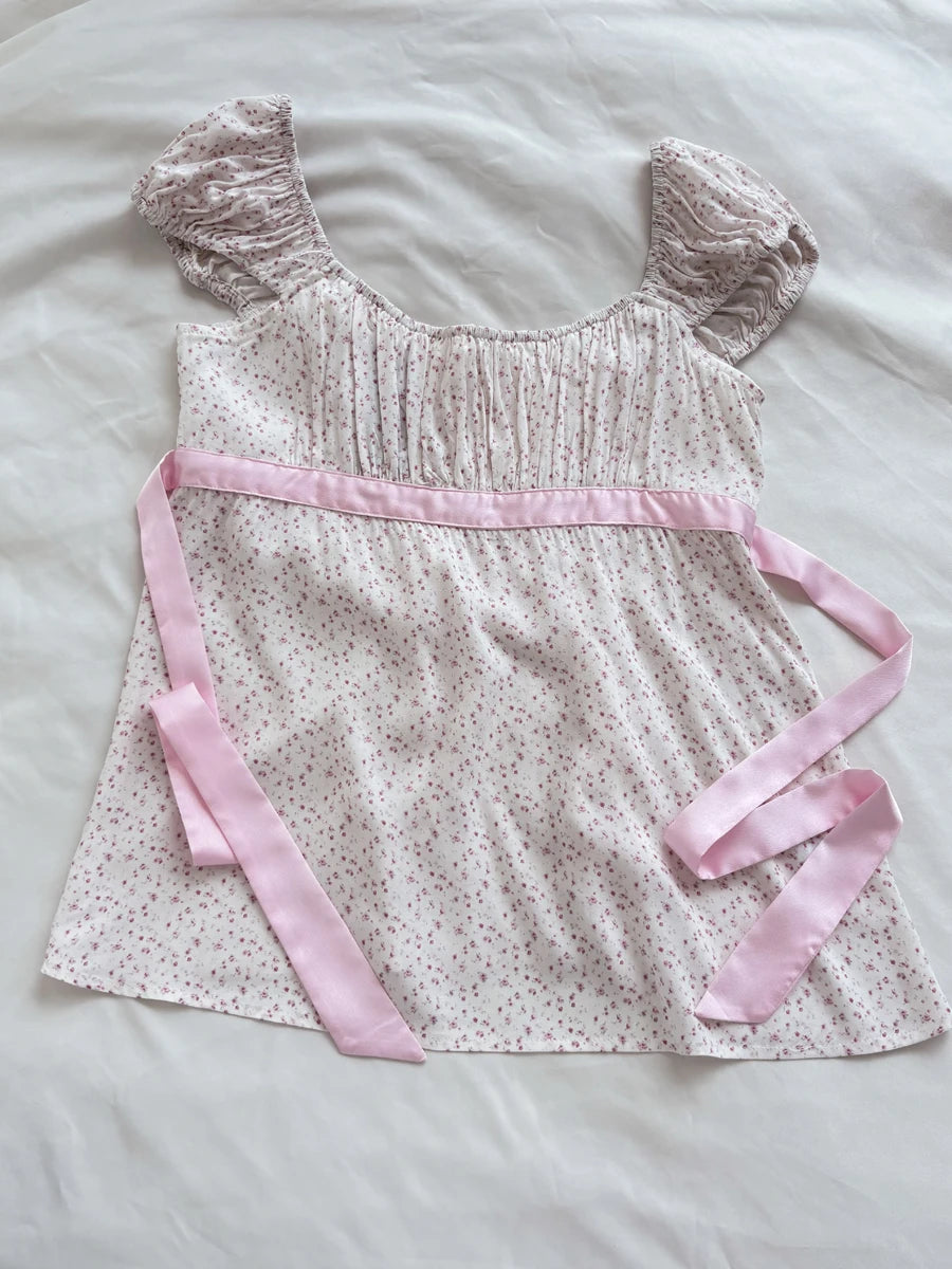 Floral Backless Cinched Blouse