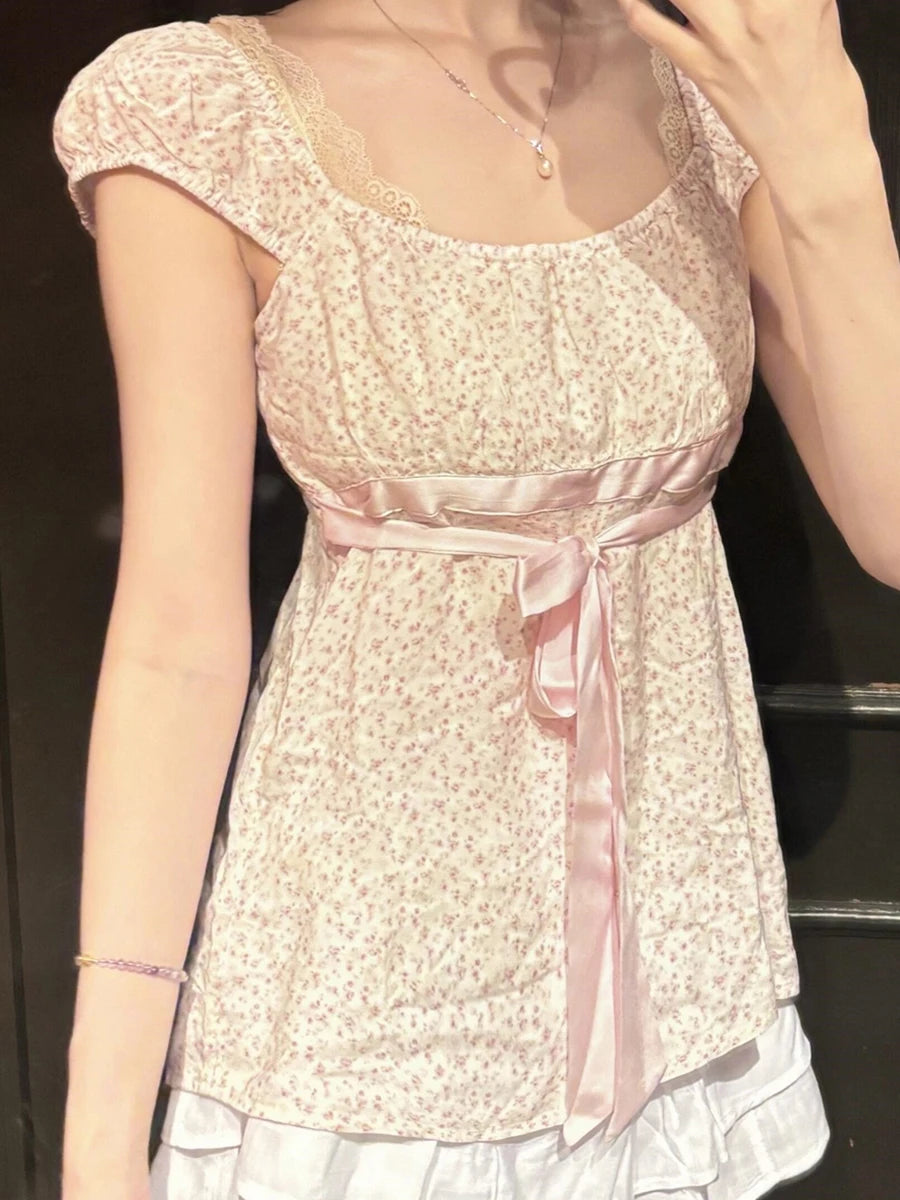 Floral Backless Cinched Blouse