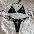 Y2K Rhinestone Cross Bikini Set