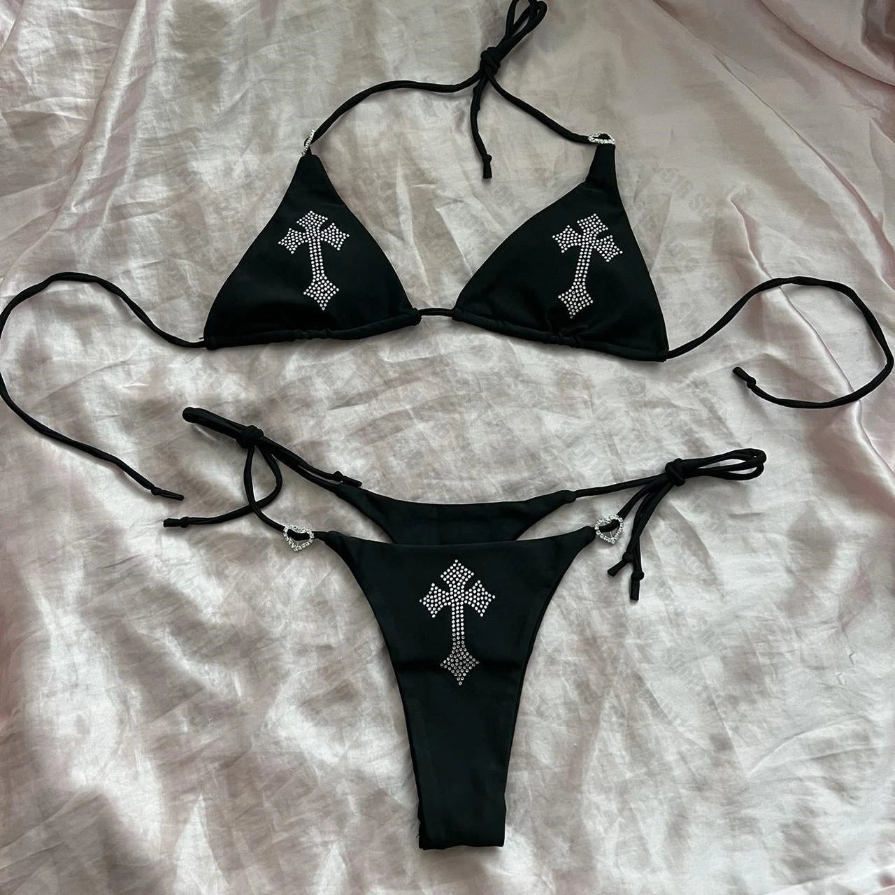 Y2K Rhinestone Cross Bikini Set