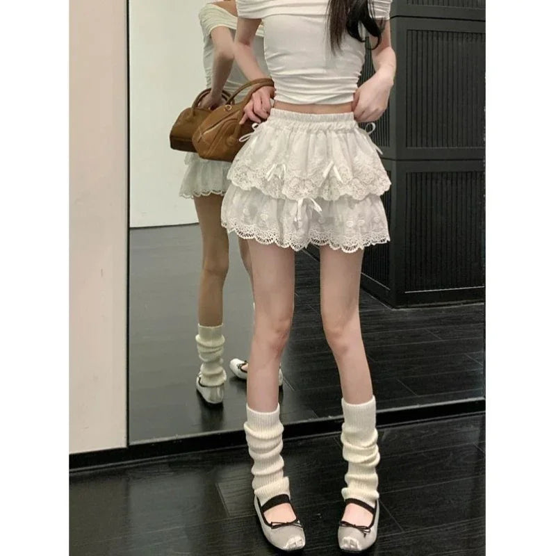 Sweet Bow Layered Lace Skirt