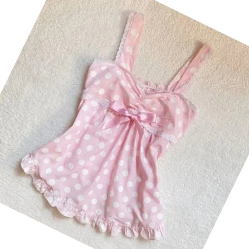 Vintage Polka Dot Lace Crop Tank Top