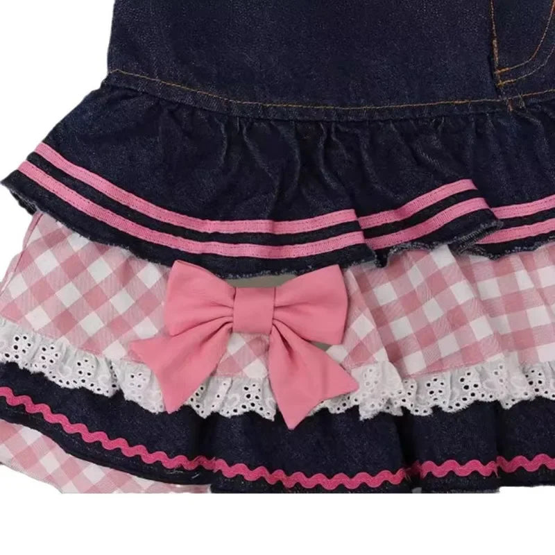 Pink Pleated Bow Denim Mini Skirt