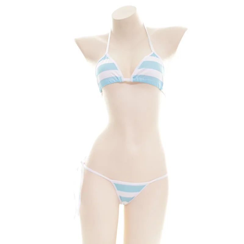 Striped Halter Micro Bikini Set