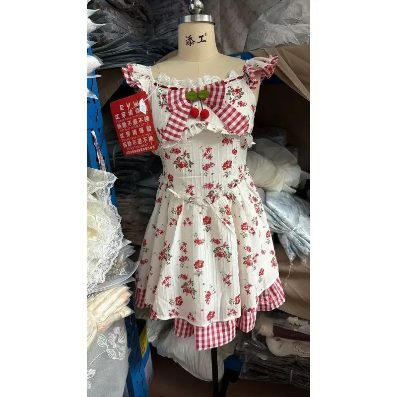 Cherry Bow Gingham Mini Dress