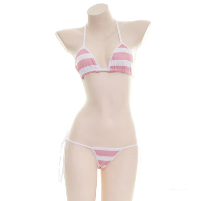 Striped Halter Micro Bikini Set