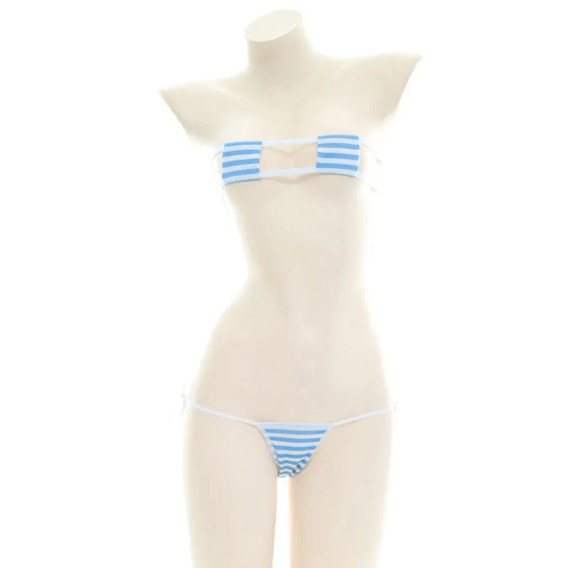 Striped Halter Micro Bikini Set