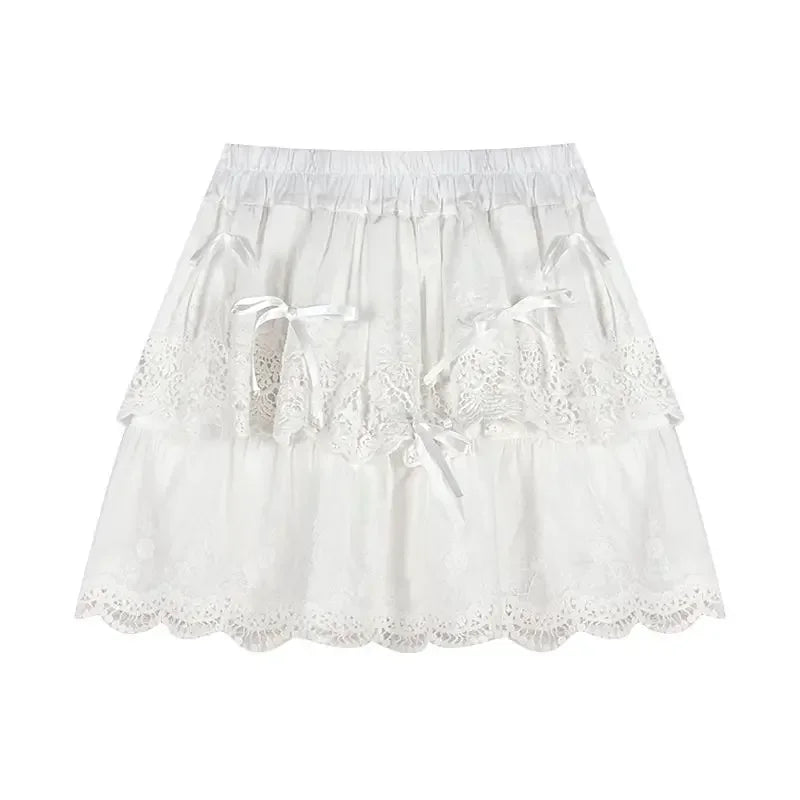 Sweet Bow Layered Lace Skirt