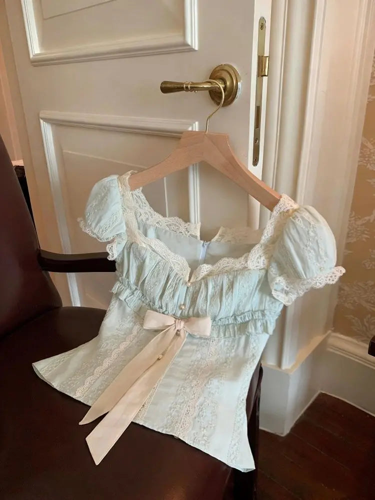 Floral Bow Puff Sleeve Top