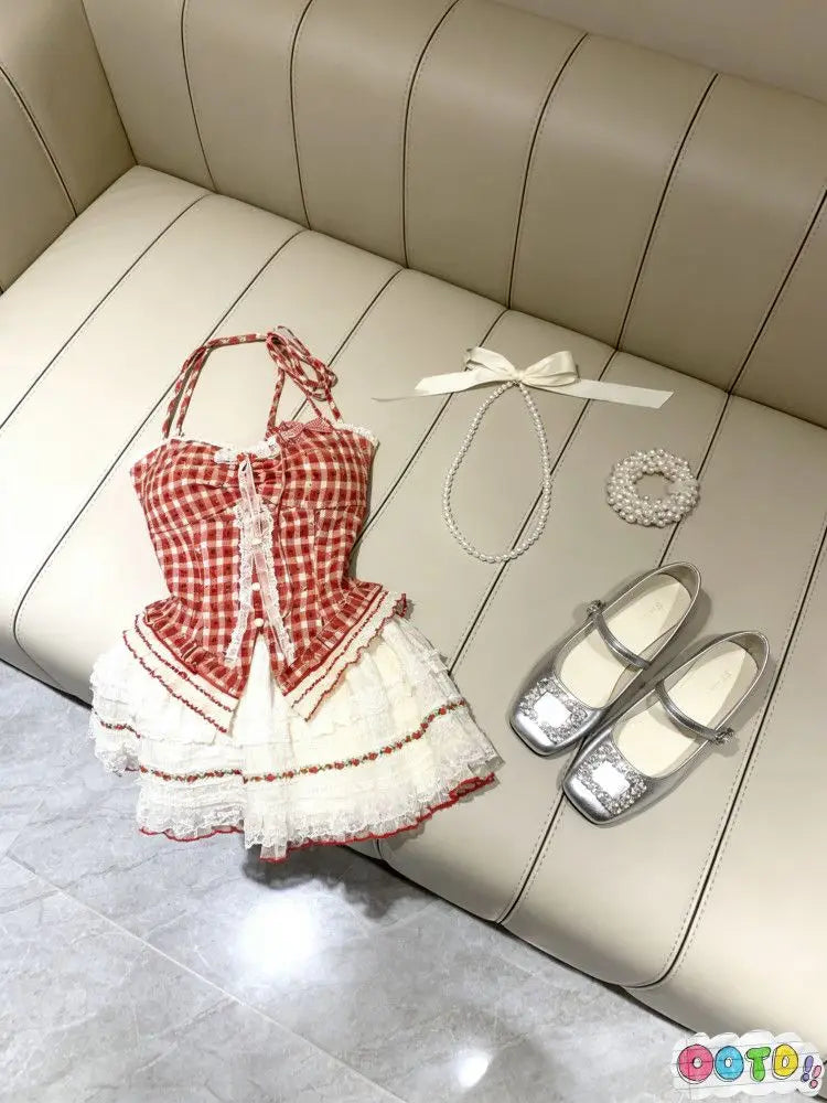 Gingham Corset & Ruffle Skirt Set