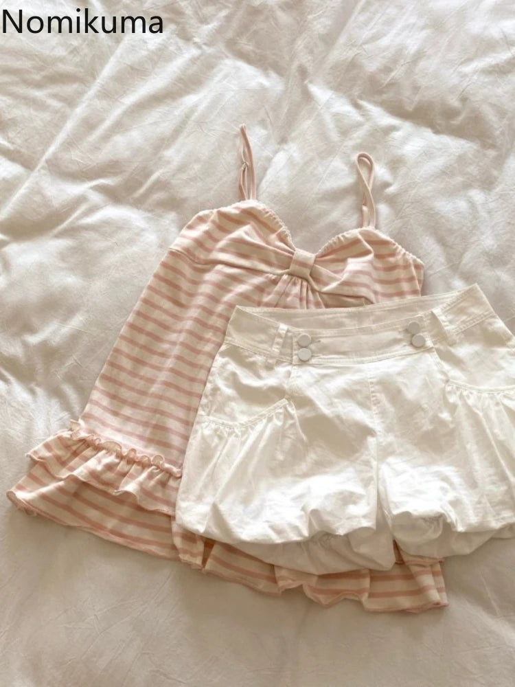 Vintage Striped Ruffle Sleeveless Tank Top