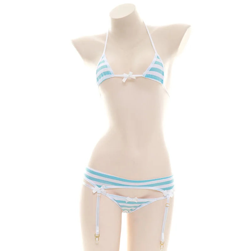 Striped Halter Micro Bikini Set