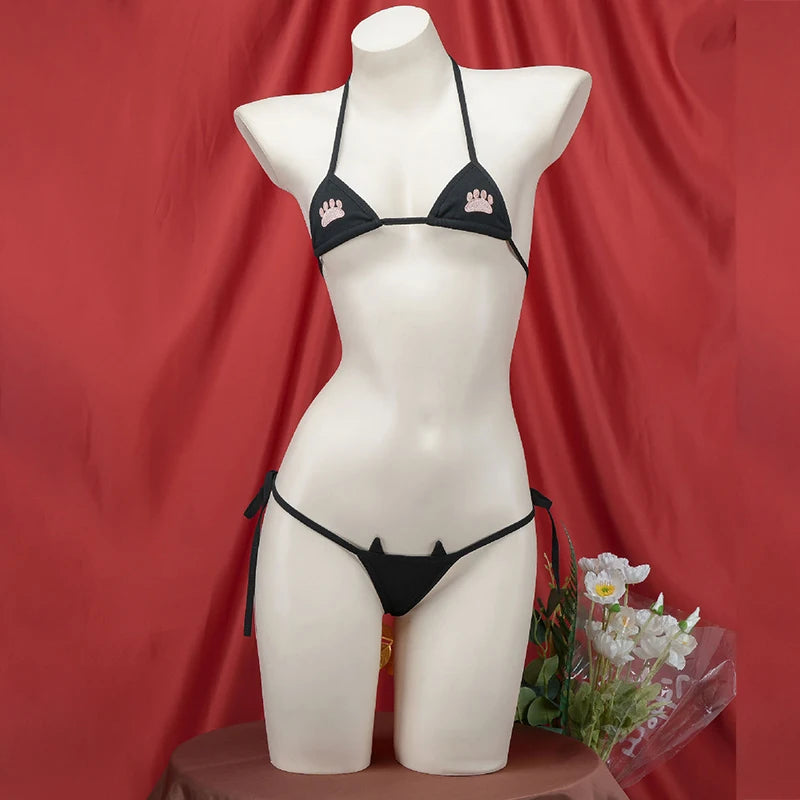 Striped Halter Micro Bikini Set