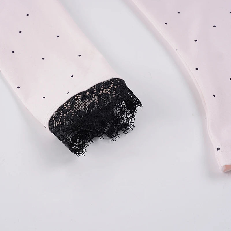 Sweet Polka Dot Lace V-Neck Top