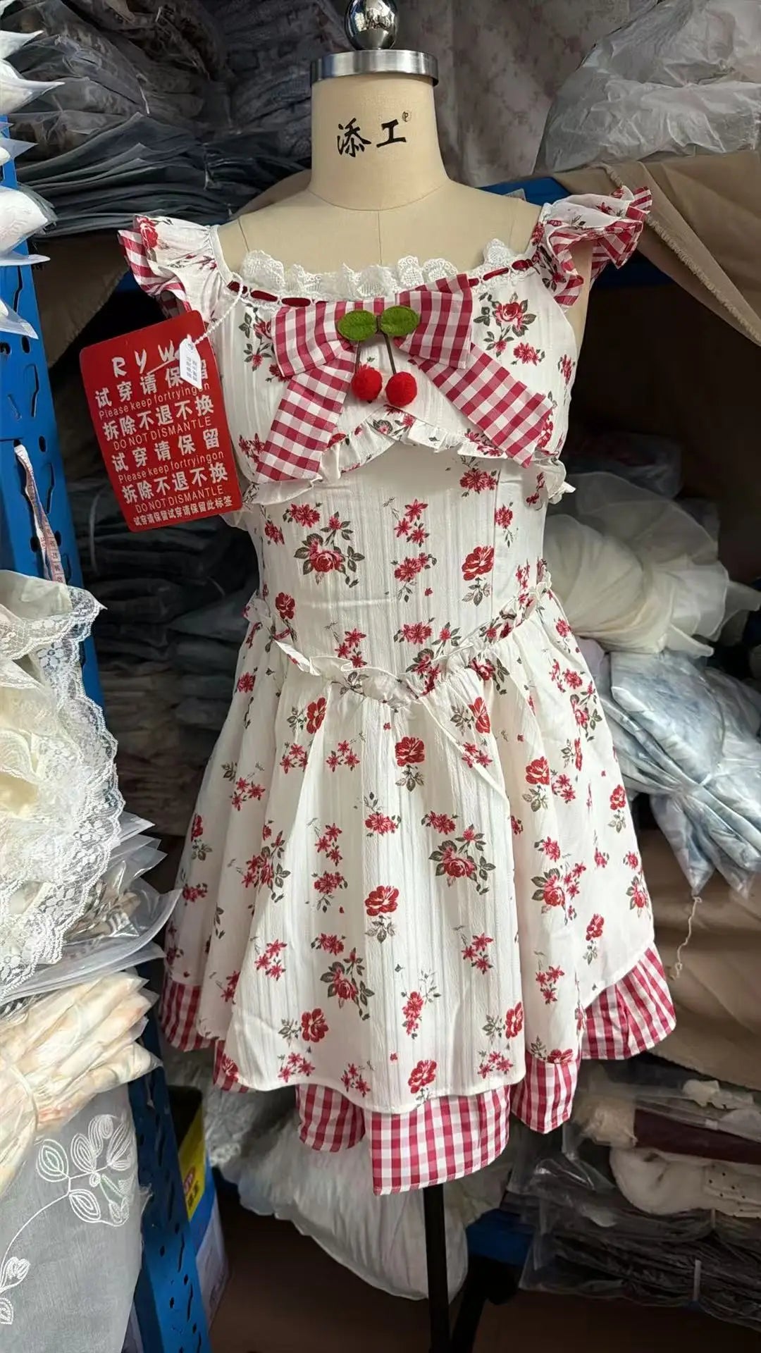 Cherry Bow Gingham Mini Dress