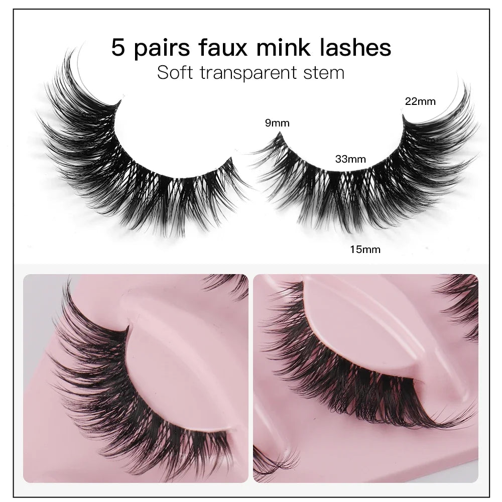 5 Pairs Cat Eye Faux Mink Strip Lashes