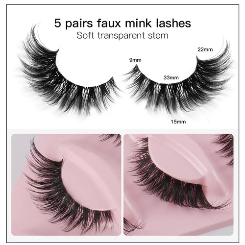 5 Pairs Cat Eye Faux Mink Strip Lashes