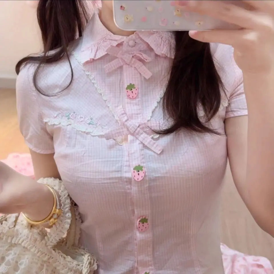 Berry Gingham Puff Blouse