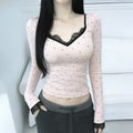 Sweet Polka Dot Lace V-Neck Top