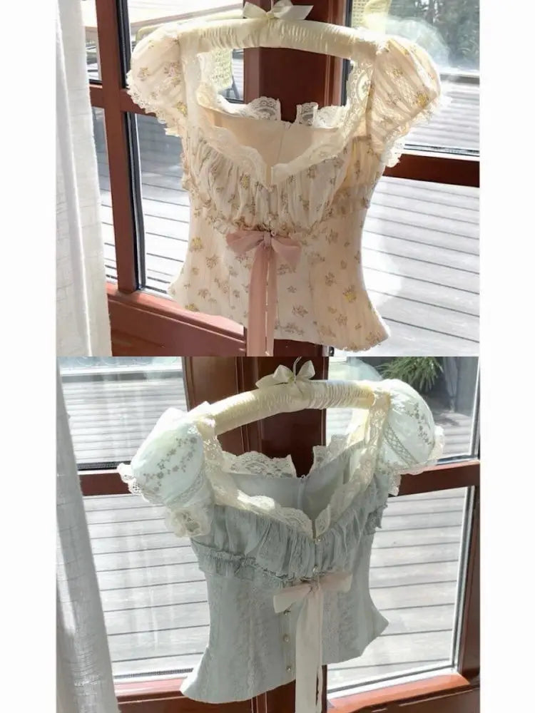 Floral Bow Puff Sleeve Top