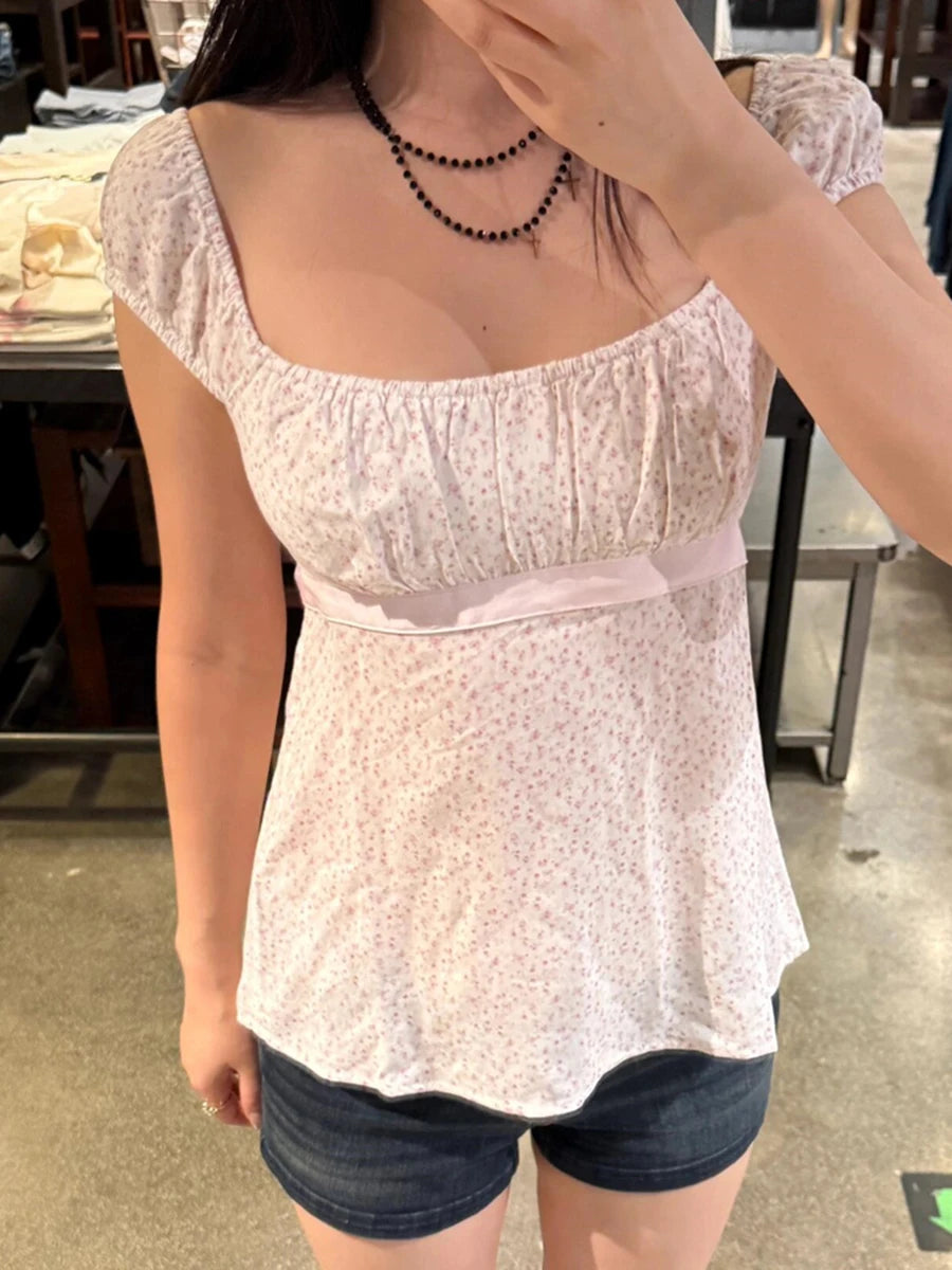 Floral Backless Cinched Blouse