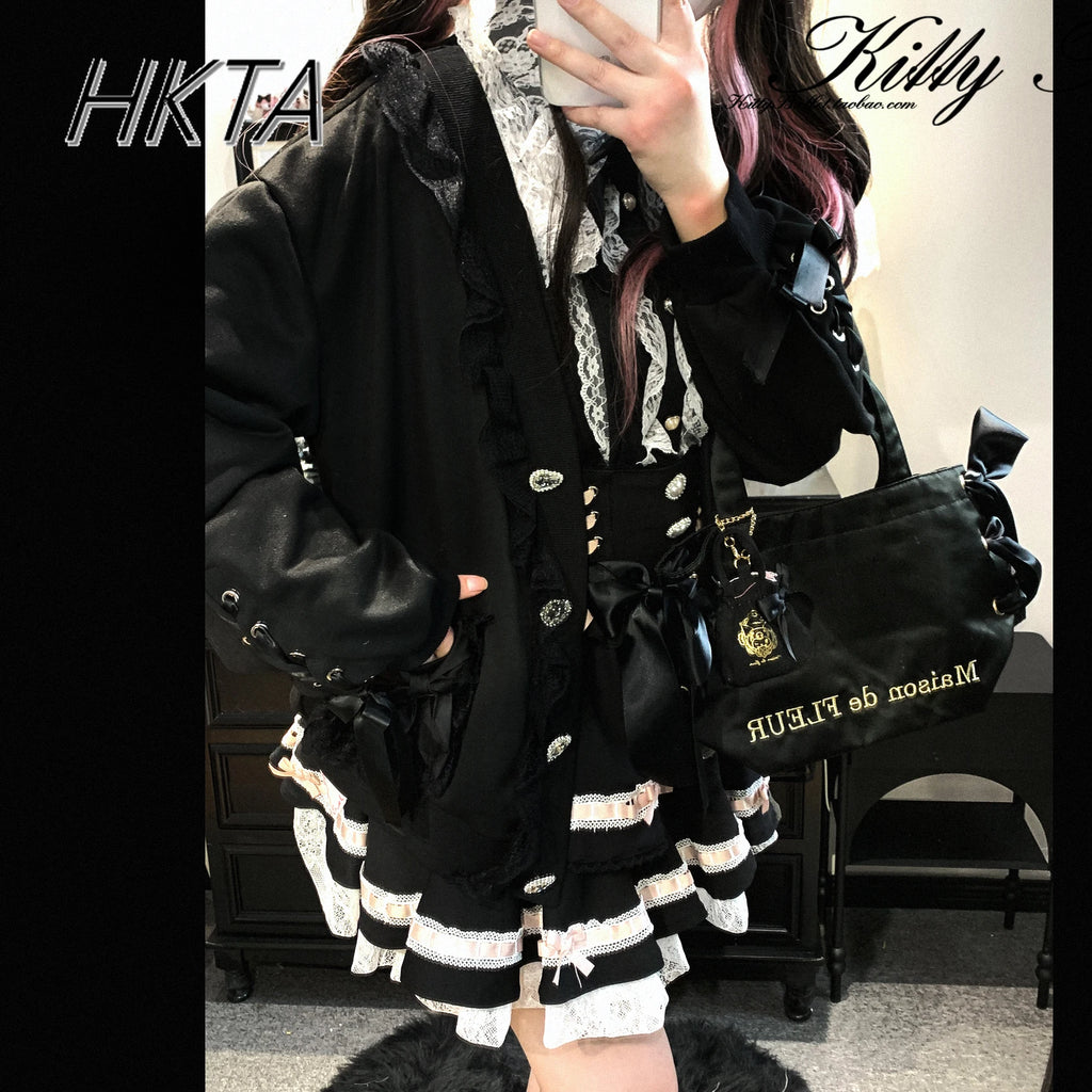 Ribbon Bow Knit Hoodie
