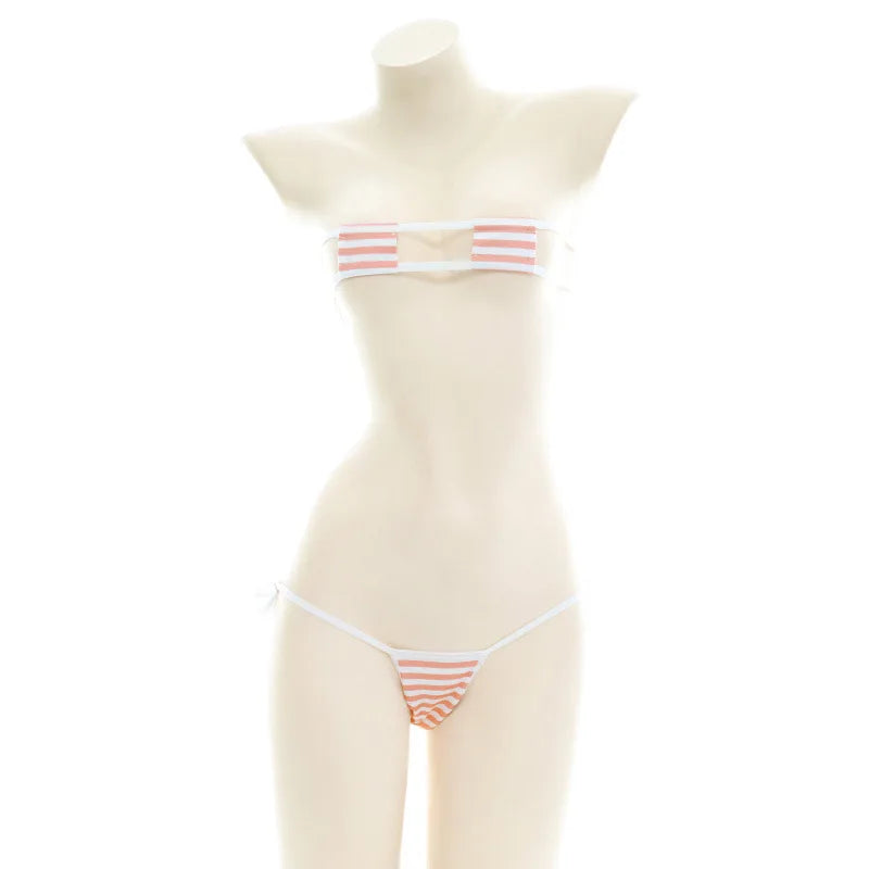 Striped Halter Micro Bikini Set