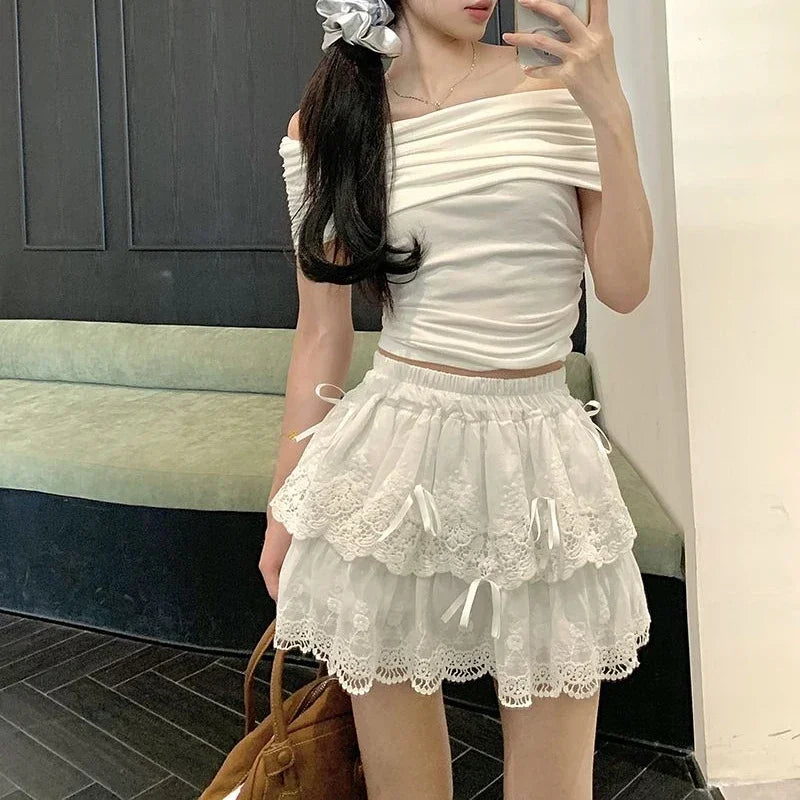Sweet Bow Layered Lace Skirt