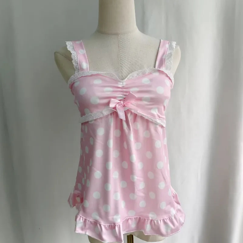 Vintage Polka Dot Lace Crop Tank Top
