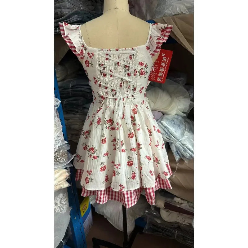 Cherry Bow Gingham Mini Dress