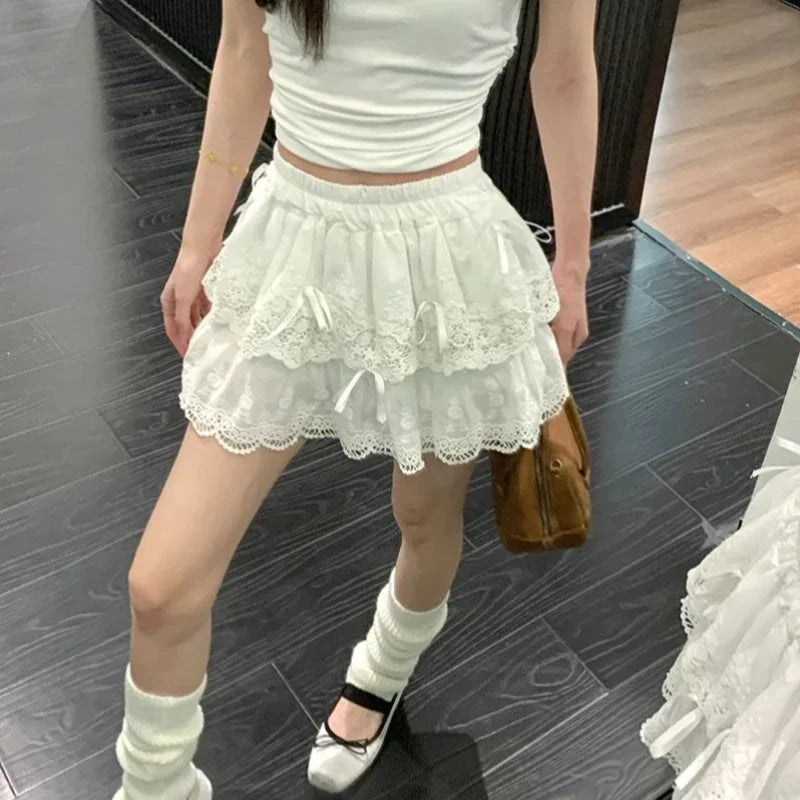 Sweet Bow Layered Lace Skirt