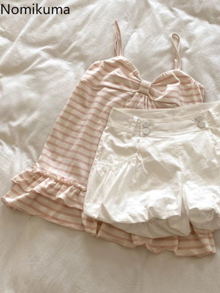 Vintage Striped Ruffle Sleeveless Tank Top