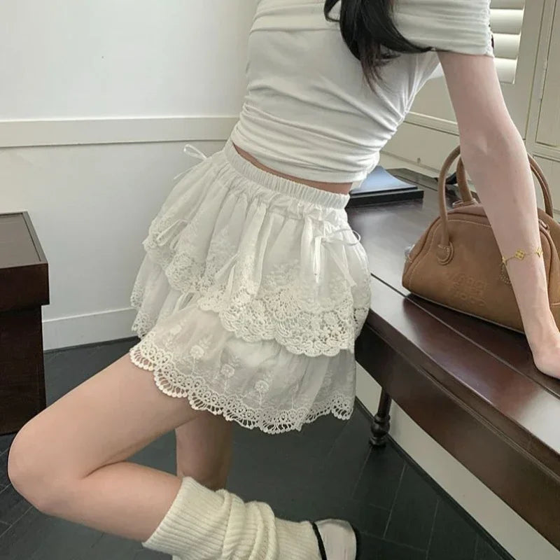 Sweet Bow Layered Lace Skirt