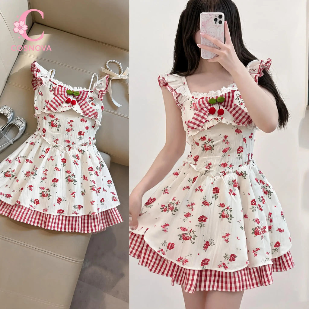 Cherry Bow Gingham Mini Dress