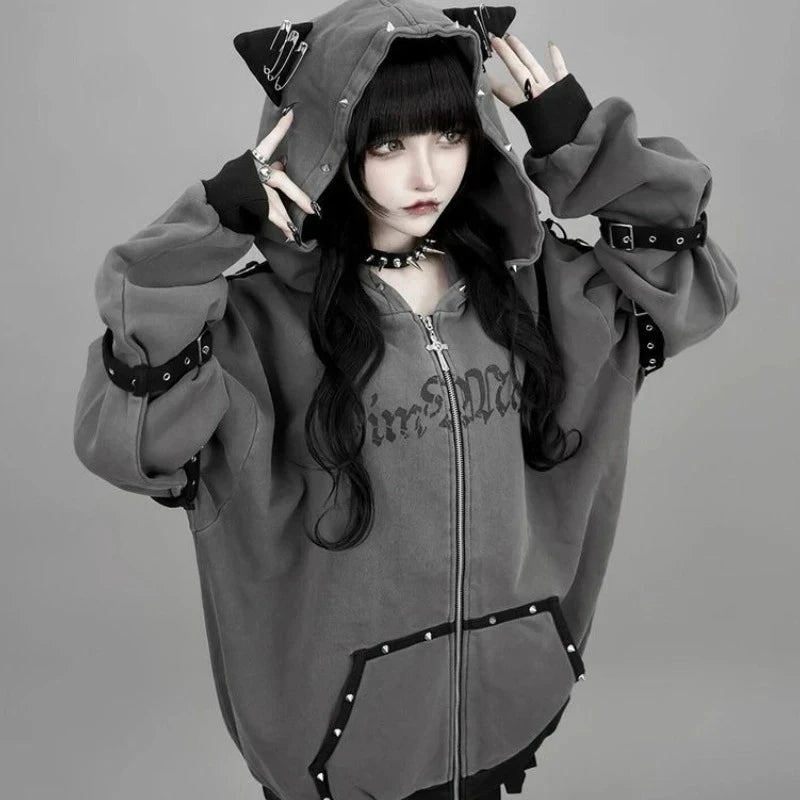 Harajuku Gothic Zip-Up Hooded Jacket