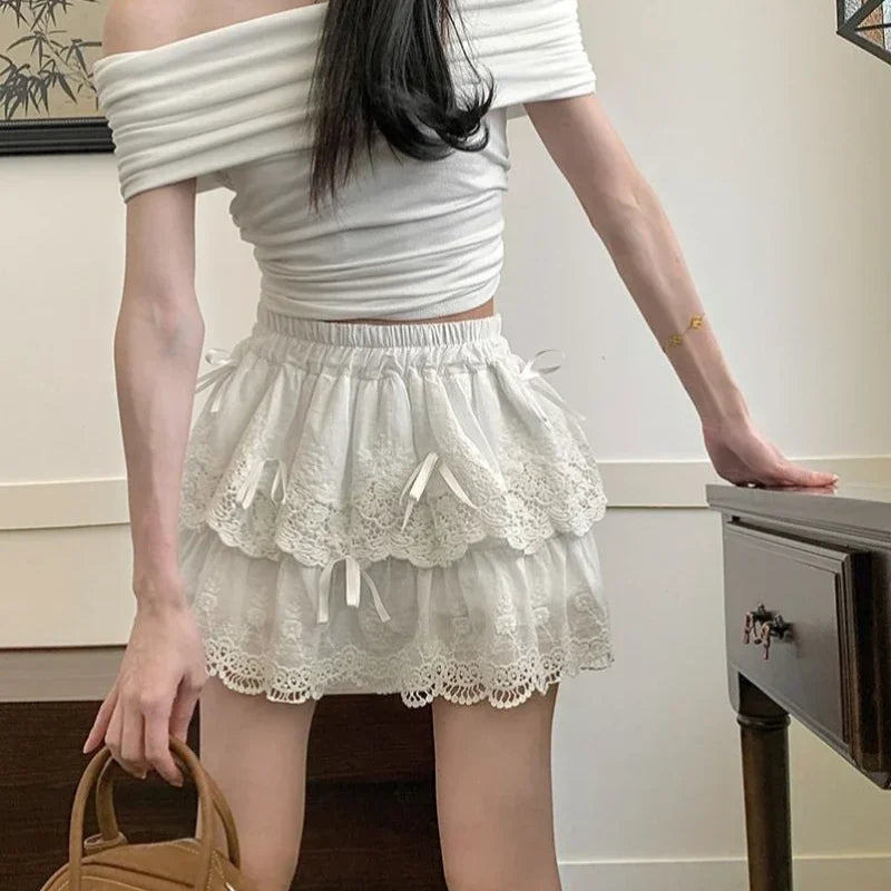 Sweet Bow Layered Lace Skirt