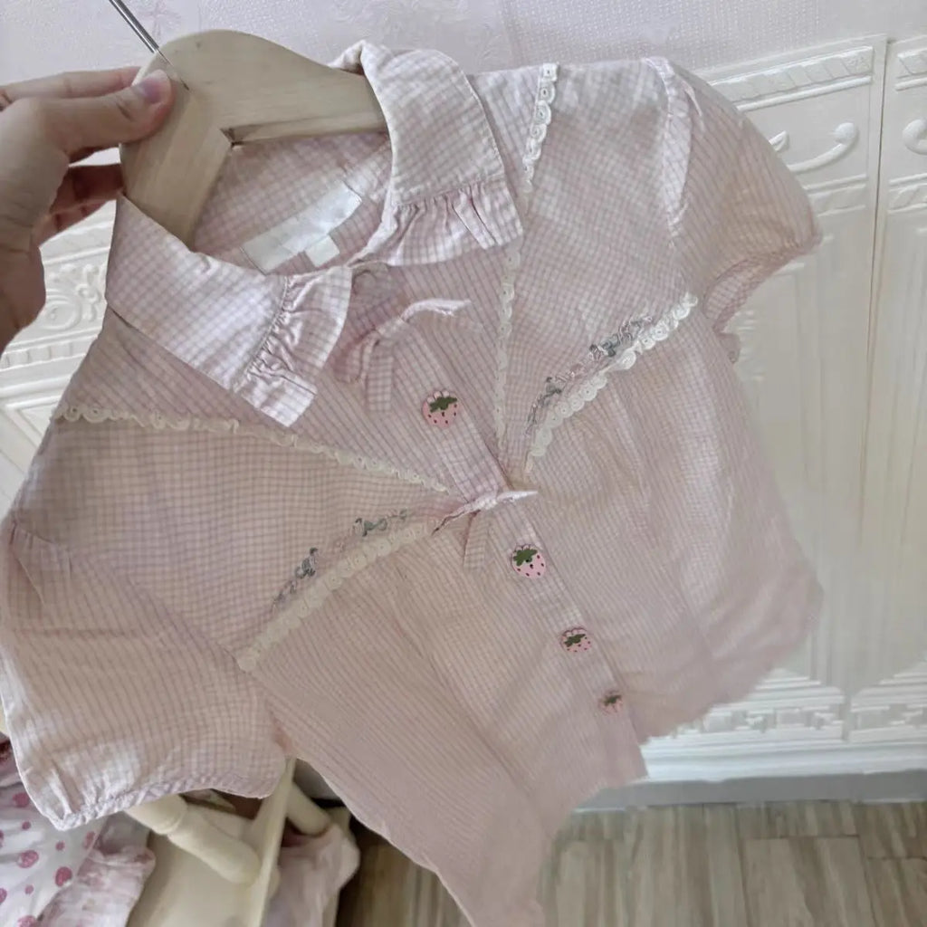 Berry Gingham Puff Blouse