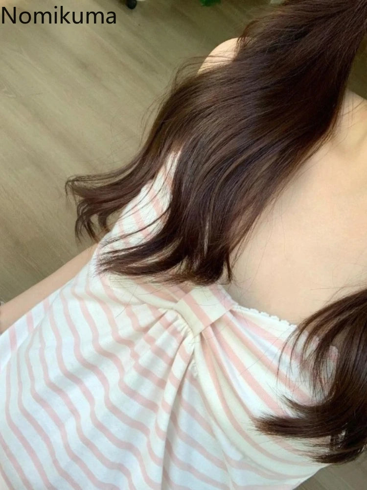 Vintage Striped Ruffle Sleeveless Tank Top